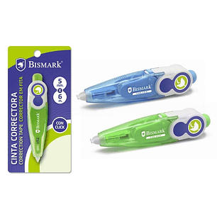 Bismark Cinta Correctora 5mmx6m - Sistema Retro que Oculta el Extremo - Perfecta Adherencia al Papel - Presentacion en Blister Individual - Colores Su
