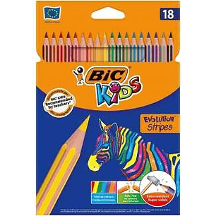 Bic Kids Evolution Stripes Caja de 18 Lapices de Colores surtidos - Fabricados en Resina - Punta Ultraresistente - Mina Pigmentada de 3.20 mm