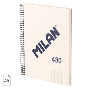 Milan Serie 1918 Cuaderno Espiral Formato A5 Cuadricula 5x5mm - 80 Hojas de 95 gr/m2 - Microperforado, 2 Taladros - Color Beige