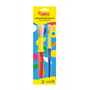 Jovi Jumbo Paint Brushes Pack 1 Pincel Mediano + 1 Pincel Grueso - Pelo Natural - Mango de Plastico - No Gotean - Facil Limpieza - Sistema de Corona A
