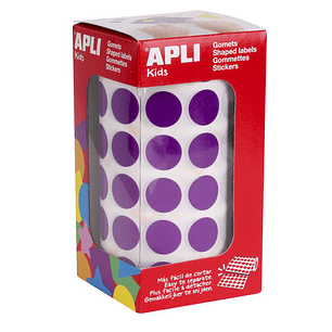 Apli Gomets Redondos Lila Ø 15mm - 59 Hojas Pretroqueladas - 2832 Gomets por Rollo - Adhesivo Base Agua - Normas EN-71 y FSC - Desarrollo de Psicomotr
