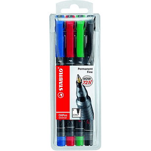 Stabilo OHPen Pack de 4 Rotuladores Permanentes - Punta Fina - Trazo de 0.7mm - Agarre Antideslizante - Tapon Ventilado - Colores Surtidos
