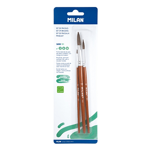 Milan 101 Pack de 3 Pinceles Redondos - Formatos Surtidos - Pelo de Cabra y Sintetico - Color Madera Oscuro