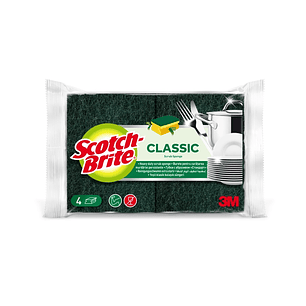 Scotch-Brite Classic Pack de 4 Estropajos de Cocina - Proteccion para los Dedos - Color Verde Oscuro
