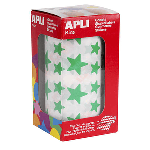 Apli Gomets Estrella Verde - 12.5mm y 19.5mm - Adhesivo Permanente - 2360 Gomets por Rollo - Ideal para Escuelas y Talleres Infantiles