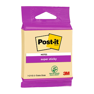 Post-It Super Sticky Bloc de 45 Notas Adhesivas Reposicionables - Forma Cuadrada - 76x76mm - Color Amarillo Claro