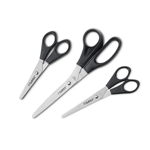 Dahle Home Pack de 3 Tijeras de Acero Inoxidable 13, 15 y 20cm - Hojas Afiladas - Mangos en Plastico ABS - Color Negro