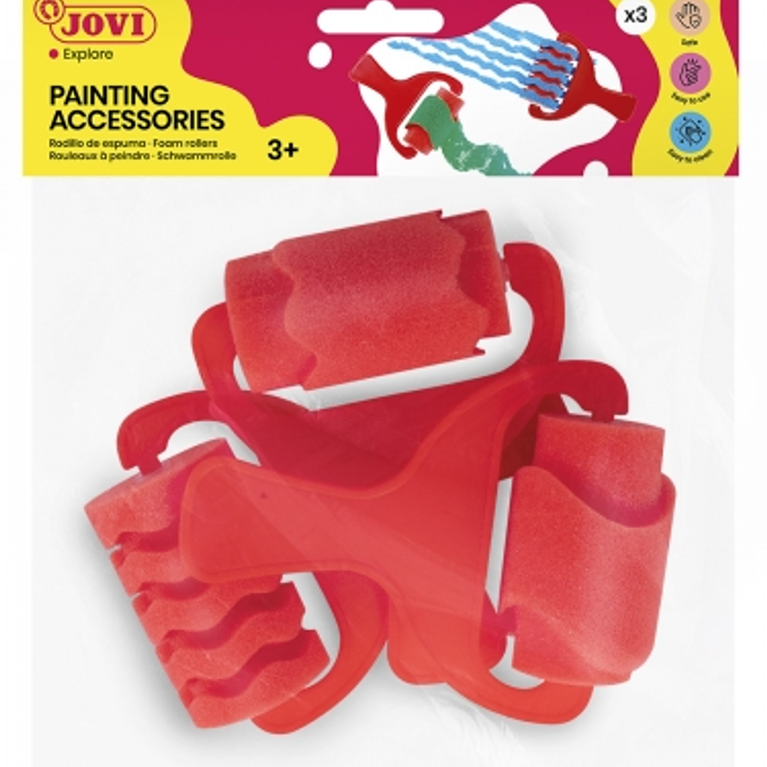 Jovi Bolsa Colgable con 3 Rodillos Espuma Grandes Estampados Diversos - Mango Resistente - Ideal para Tempera, Pintura de Dedos y Acrilica - Facil Lim 1