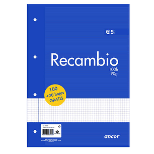 Ancor Recambio de 120 Hojas 90gr Tamaño A4 Cuadriculado 4x4mm - 4 Taladros