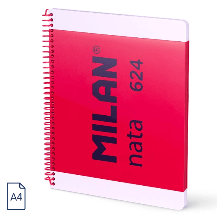 Milan Nata 624 Cuaderno Espiral Formato A4 Liso - 80 Hojas de 95 gr/m2 - Microperforado, 4 Taladros - Color Rosa 1