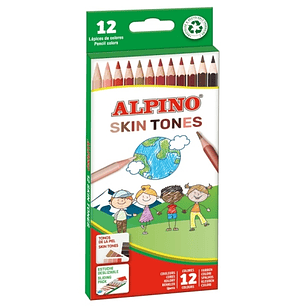 Alpino Skin Tones Pack de 12 Lapices de Colores Hexagonales - Mina de 3mm - Resistente a la Rotura - Bandeja Extraible - Colores que Recrean los Difer