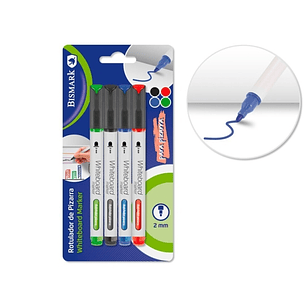 Bismark Pack de 4 Rotuladores para Pizarra Blanca - Punta Redonda 2mm - Colores Surtidos