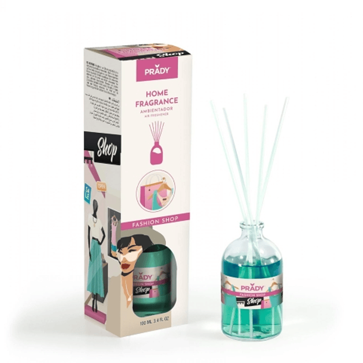 Prady Ambientador Mikado Fashion Shop - Frasco de Cristal 100 ml y Varitas Difusoras 1