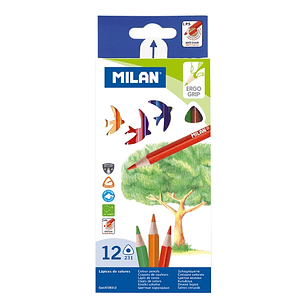 Milan Pack de 12 Lapices de Colores - Triangulares - Colores Surtidos