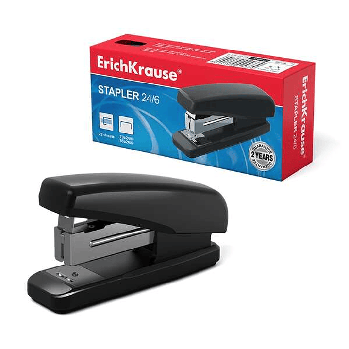 Erichkrause Classic Minigrapadora - Grapa hasta 25 Hojas - Para Grapas 24/6, 26/6 - Plastico Resistente a Golpes - Mecanismo de Acero - Color Negro 1