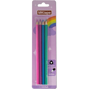 MKtape Pack de 4 Lapices Triangulares de Colores - Mina de 3,0mm - Resistencia a la Rotura - Colores Pastel