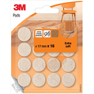 3M Pack de 16 Almohadillas de Fieltro 17mm de Diametro - Extrasuaves - Color Beige