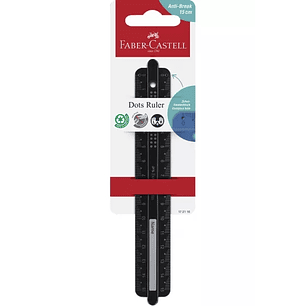 Faber-Castell Dots Regla Recta 15cm - Panel para Nombre - Escalas para Zurdos y Diestros - Color Negro