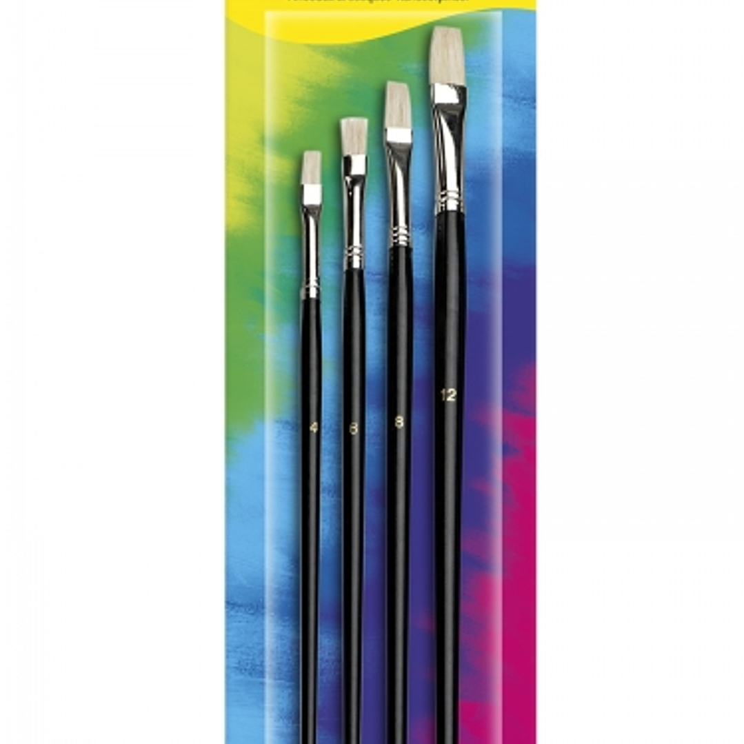 Jovi Artistic Paintbrushes Blister con 4 Pinceles Planos - Pelo Natural - Mango de Madera - Punta Plana - Pelo Duro - Color Negro 1