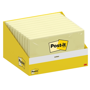 Post-It Bloc de 100 Notas Adhesivas Reposicionables - 76x127mm - Paquete de Carton - 100% PEFC - Color Amarillo Claro