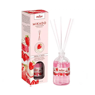 Prady Ambientador Mikado Fresas y Nata - Frasco de Cristal 100 ml y Varitas Difusoras