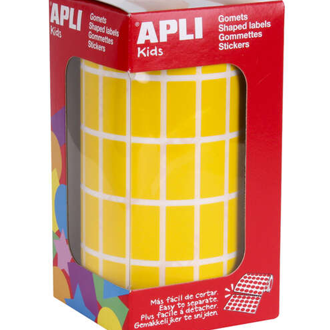 Apli Gomets Rectangulares Amarillos - 20x10mm - 59 Hojas Pretroqueladas - 3540 Unidades por Rollo - Ideal para Escuelas y Talleres Infantiles - Cumple 1