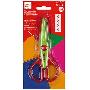 Apli Kids Zigzag Tijera de Acero Inoxidable 13cm - Realiza el Corte en Forma de Zigzag - Punta Redondeada - Uso Ambidiestro - Color Verde/Rojo