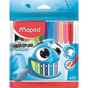 Maped Rotuladores Color´Peps Ocean - Punta Media Bloqueada 2 mm. - Ojival, Suave y Flexible - Colores Brillantes y Vivos - Tinta Lavable - Blister de 