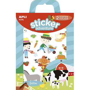 Apli Juego de Pegatinas de Papel Granja - 2 Escenarios 45x20cm - 42 Gomets Removibles - Formato Reducido con Cajita Asa - Ideal para Niños 3+ - Colori