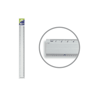 Bismark Regla Milimetrada 30cm - Fabricada en Aluminio - Con Bisel para las Lineas a Tinta - Color Aluminio