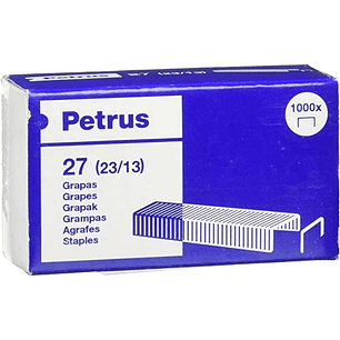 Petrus Caja de 1000 Grapas 23/13 Cobreadas - Hasta 100 Hojas - Patilla de 13mm