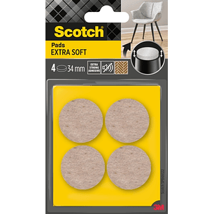 Scotch Pack de 4 Almohadillas de Fieltro Adhesivas - Extra Suaves - Diametro de 34mm - Color Beige