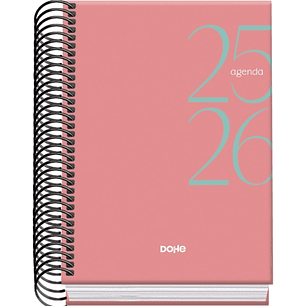 Dohe System Agenda Escolar 25/26 Espiral A6 - Dia Pagina - Papel 70g/m2 - Cubierta de Carton Plastificado - Color Rosa
