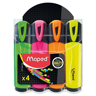 Maped Peps Classic Pack de 4 Marcadores Fluorescentes - Punta Biselada - Trazo de 1 a 5mm - Ideal para Subrayar y Resaltar - Colores Surtidos
