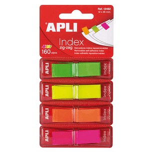 Apli Indices Adhesivos Film Zigzag 45x12mm 4 Dispensadores de 40 Indices - Faciles de Aplicar - Resistentes - Removibles - Colores Fluorescentes - Mul