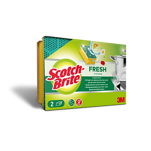 Scotch-Brite Fresh Pack de 2 Estropajos de Cocina - Proteccion para los Dedos - Color Amarillo