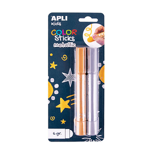 Apli Color Sticks Temperas Solidas - Pack 2 Unidades de 6g en Colores Metalizados - No Manchan, Acabado Satinado, Secado Rapido - Efecto Cera o Temper
