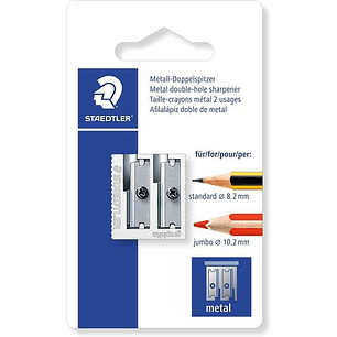 Staedtler Sacapuntas Metalico con Cuchilla de Metal - Angulo de Afilado de 23° y 30º - 2 Agujeros