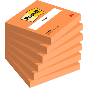 Post-It Pack de 6 Blocs de 100 Notas Adhesivas Reposicionables - Forma Cuadrada - 76x76mm - Color Naranja