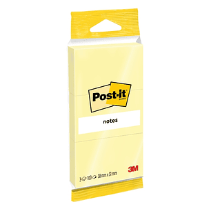 Post-It Pack de 3 Blocs de 100 Notas Adhesivas Reposicionables - 38x51mm - 100% PEFC - Color Amarillo Claro