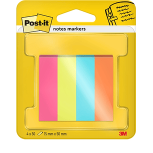 Post-It Pack de 4 Blocs de 50 Marcadores Reposicionables - Forma Rectangular - Colores Surtidos