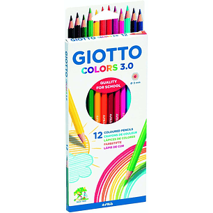 Giotto Colors 3.0 Pack de 12 Lapices Hexagonales de Colores - Mina 3 mm - Madera - Colores Surtidos
