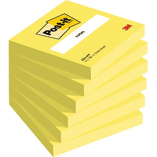 Post-It Pack de 6 Blocs de 100 Notas Adhesivas Reposicionables - Forma Cuadrada - 76x76mm - Color Amarillo Claro