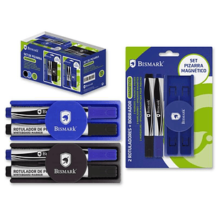 Bismark Pack de 2 Rotuladores para Pizarra + Borrador con Funcion Magnetica - Ideal para Uso en Oficinas y Aulas - Color Surtido