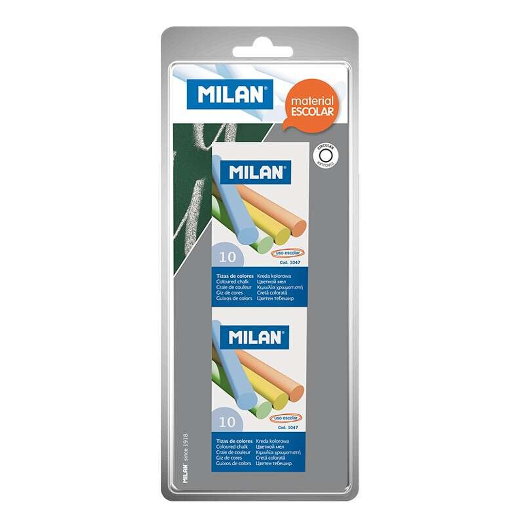 Milan Pack de 2 Cajas de 10 Tizas - Redondas - No Contienen Caseina - Colores Surtidos 1