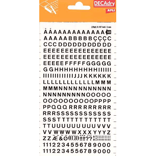 Apli Letras y Numeros Transferibles - 5mm - 339 Caracteres - Negros