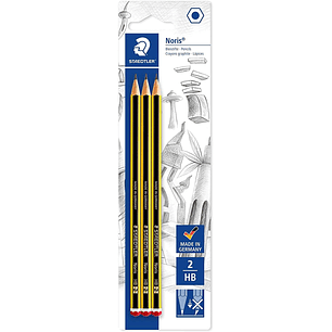 Staedtler Noris 120 Pack de 3 Lapices de Grafitito Hexagonales HB - Resistencia a la Rotura - Madera de Bosques Sostenibles