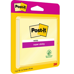 Post-It Super Sticky Bloc de 90 Notas Adhesivas Reposicionables - 76x76mm - 100% PEFC - Color Amarillo Claro