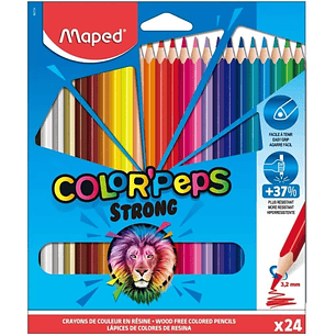 Maped Color´Peps Strong Pack de 24 Lapices Triangulares de Colores - Mina 3,2mm - Sin Madera - Punta Ultra Resistente - Colores Surtidos