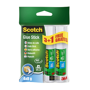 Scotch Pack de 4 Pegamentos en Barra Adhesivo Solido - 8gr por Unidad - Promocion 3 Barras + 1 Gratis - Color Transparente